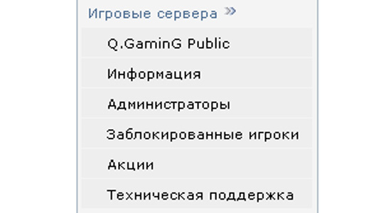 Меню игровых серверов Q.GaminG